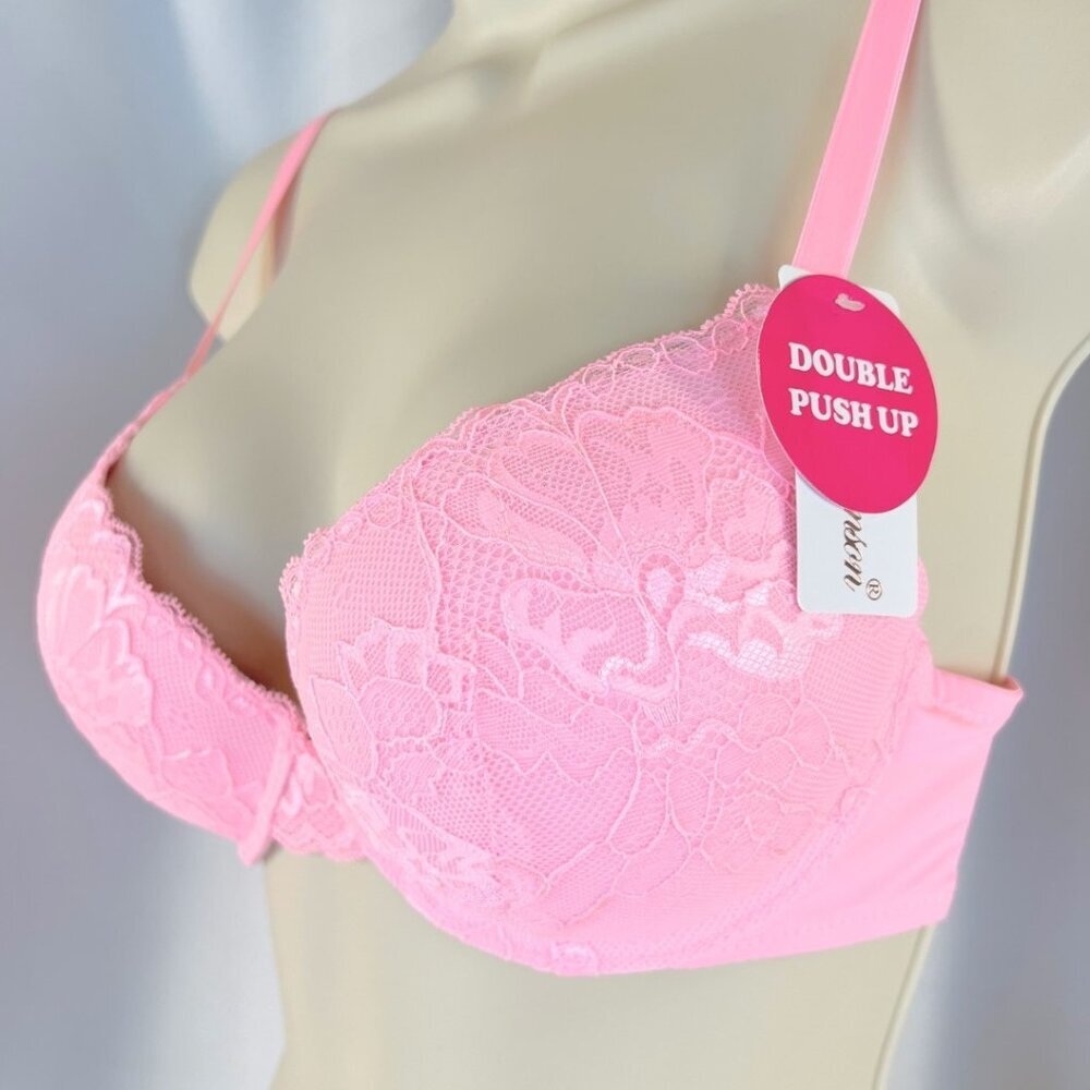 VS Bombshell Inspired Adds 2 Cups Ultimate Pushup Bra 34C Pink Lace - Picture 4 of 6